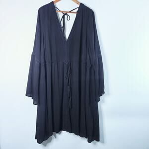 Torrid Womens Black Gauze Bell Sleeve Skater Dress Size 4X Goth Fairy Grunge